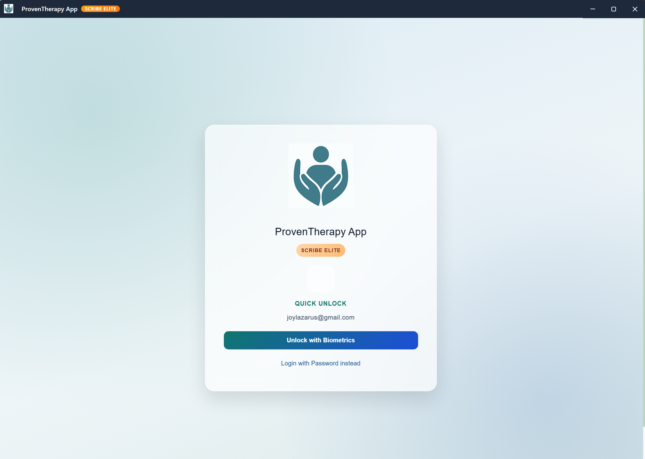 ProvenTherapy biometric Quick Unlock screen — records stay locked to you on your own device
