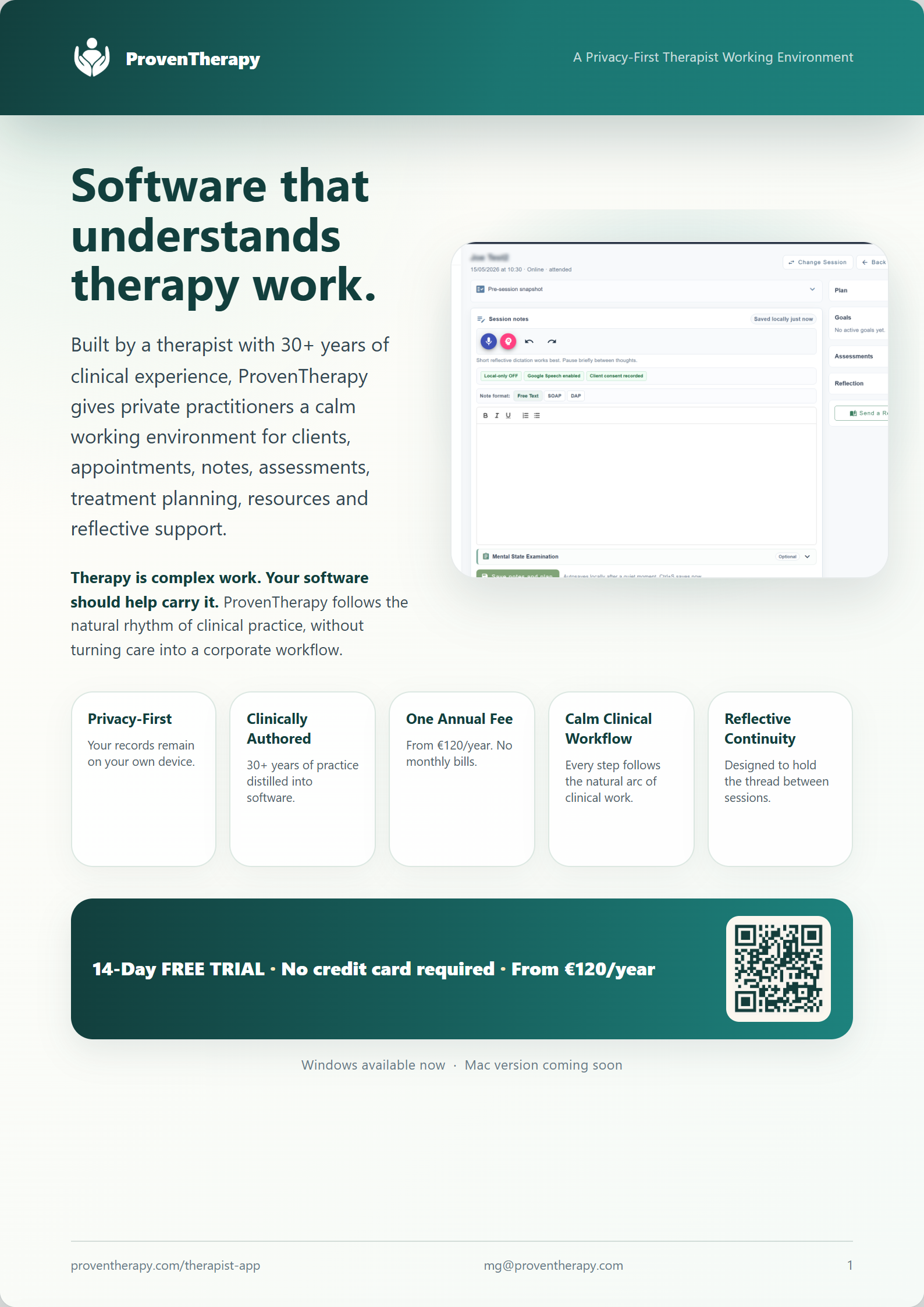 ProvenTherapy brochure cover — Software that understands therapy work