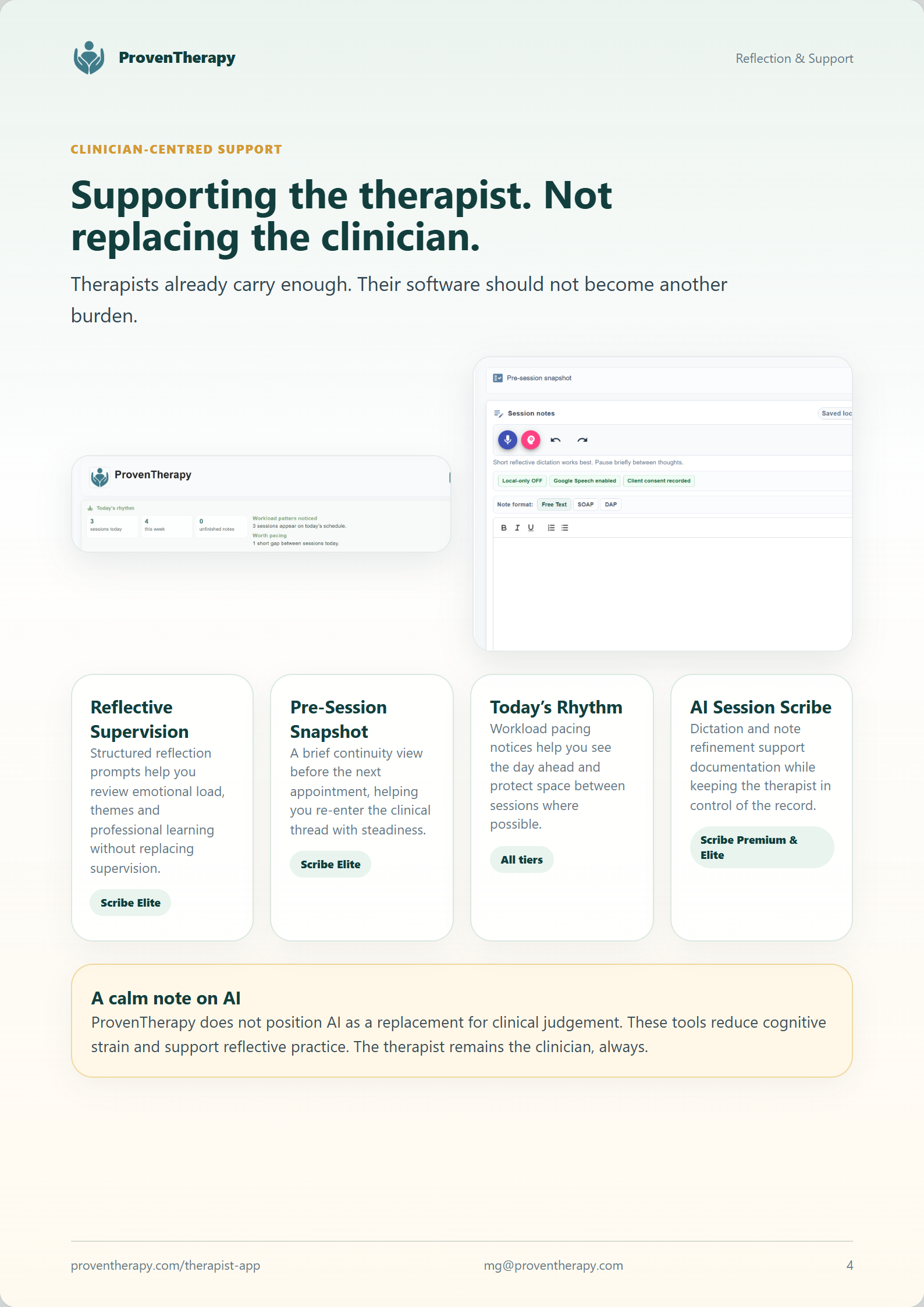 Supporting the therapist, not replacing the clinician — Reflection and Support